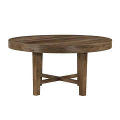 Brown Finish 5pc Dining Set Round Table and Upholstered Chairs Sturdy Frame Wooden Furniture