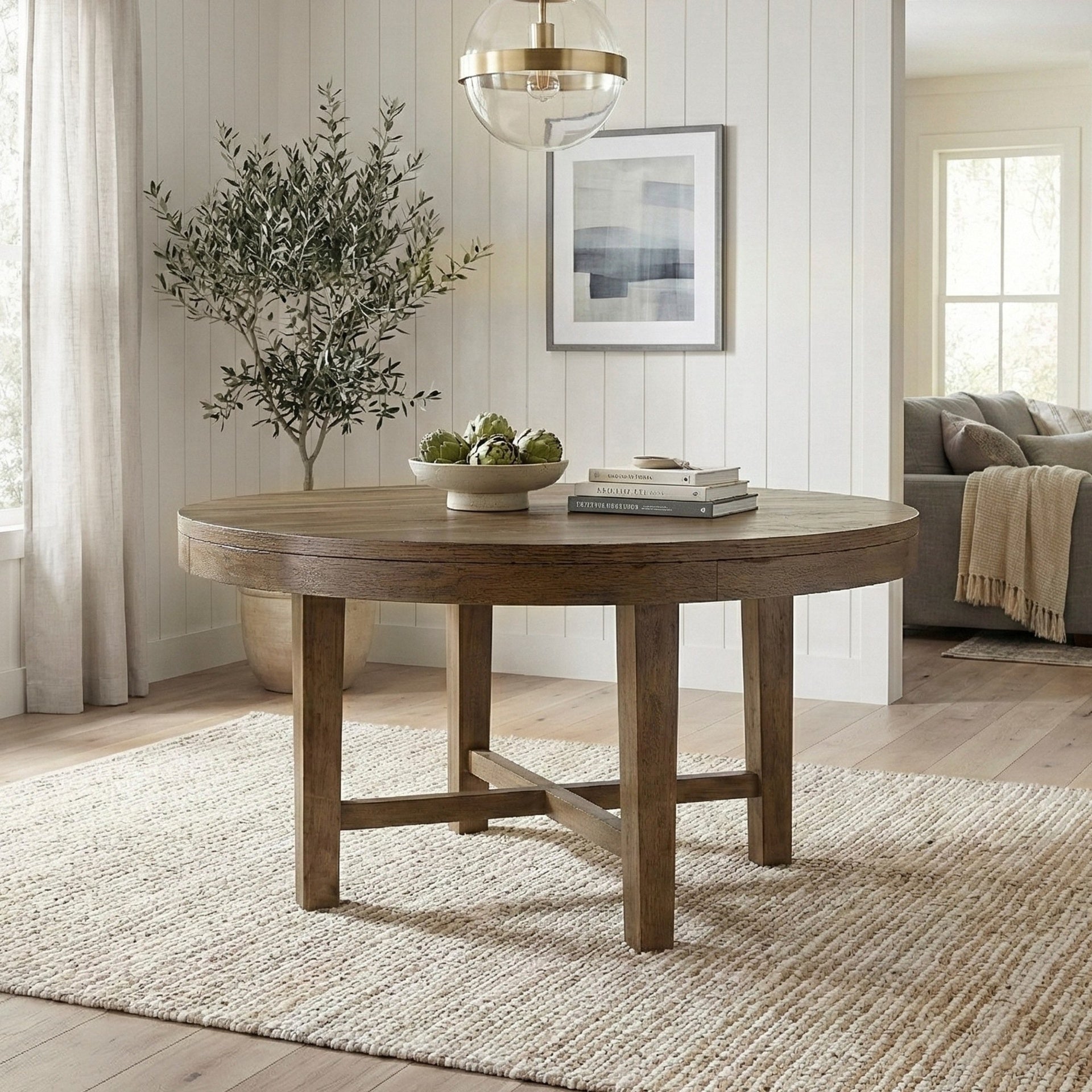 Brown Finish 5pc Dining Set Round Table and Upholstered Chairs Sturdy Frame Wooden Furniture
