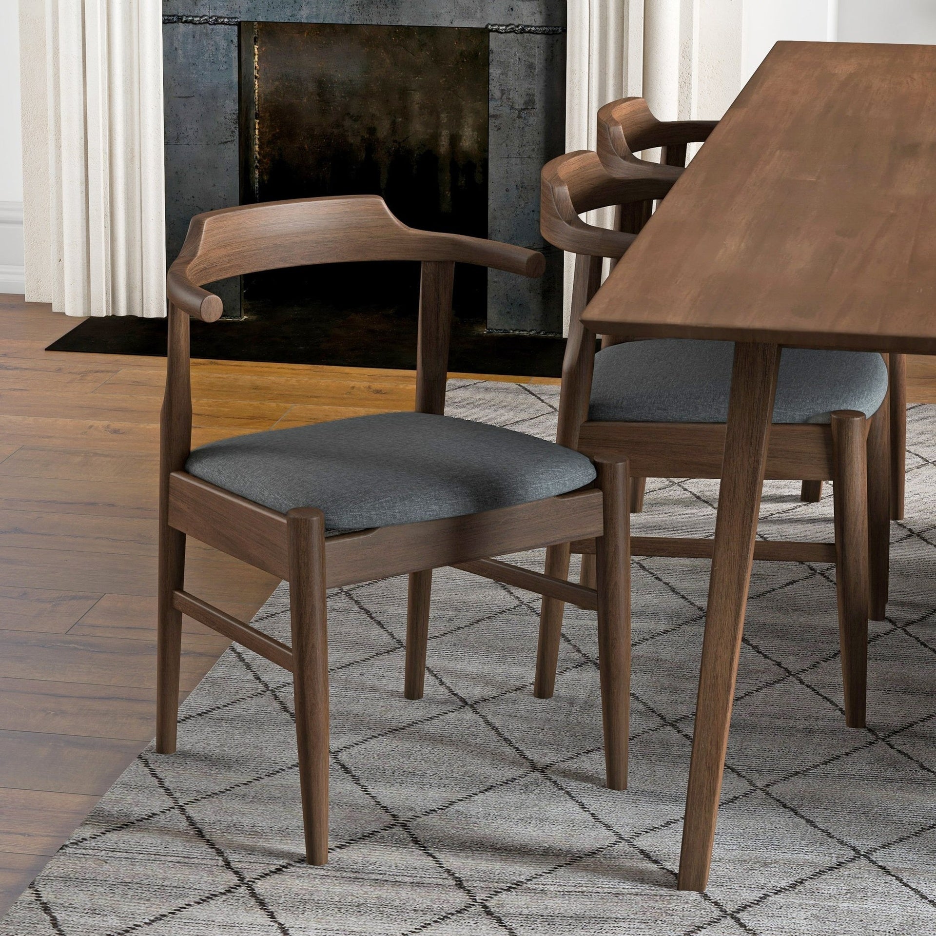 Leon Mid-Century Modern Grey Fabric Dining Chair (Set of 2), Solid Wood, Stylish and Versatile