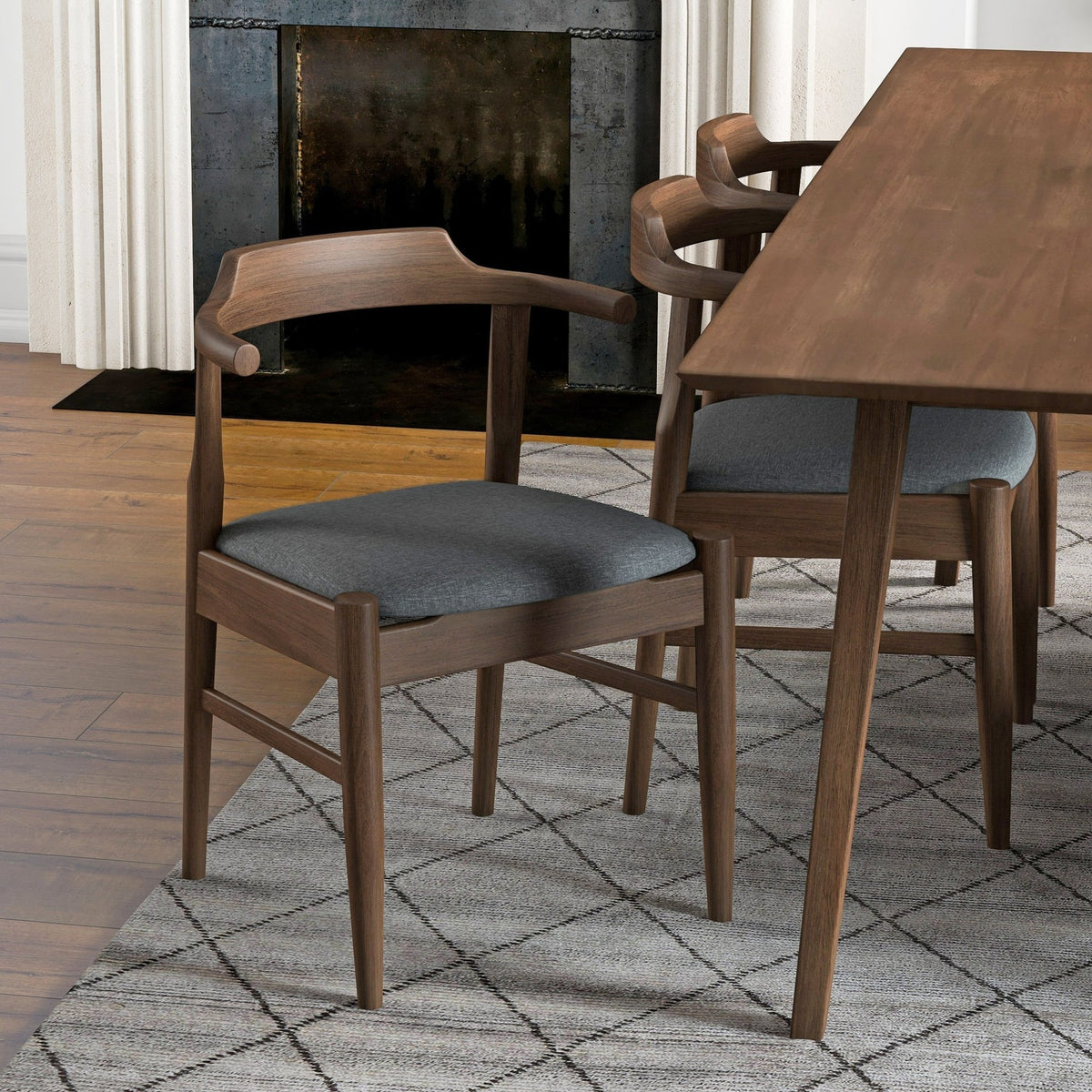 Leon Mid-Century Modern Grey Fabric Dining Chair (Set of 2), Solid Wood, Stylish and Versatile