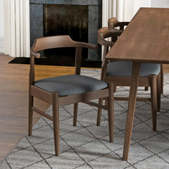 Leon Mid-Century Modern Grey Fabric Dining Chair (Set of 2), Solid Wood, Stylish and Versatile