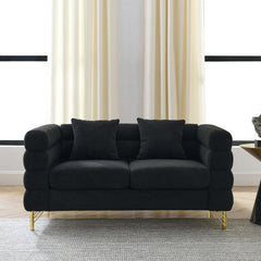 60Inch Oversized 2 Seater Sectional Sofa, Living Room Comfort Fabric Sectional Sofa-Deep Seating Sectional Sofa, Soft Sitting with 2 Pillows for Living Room, Bedroom, Office, Black teddy(W834S00030)