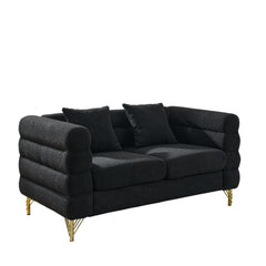 60Inch Oversized 2 Seater Sectional Sofa, Living Room Comfort Fabric Sectional Sofa-Deep Seating Sectional Sofa, Soft Sitting with 2 Pillows for Living Room, Bedroom, Office, Black teddy(W834S00030)