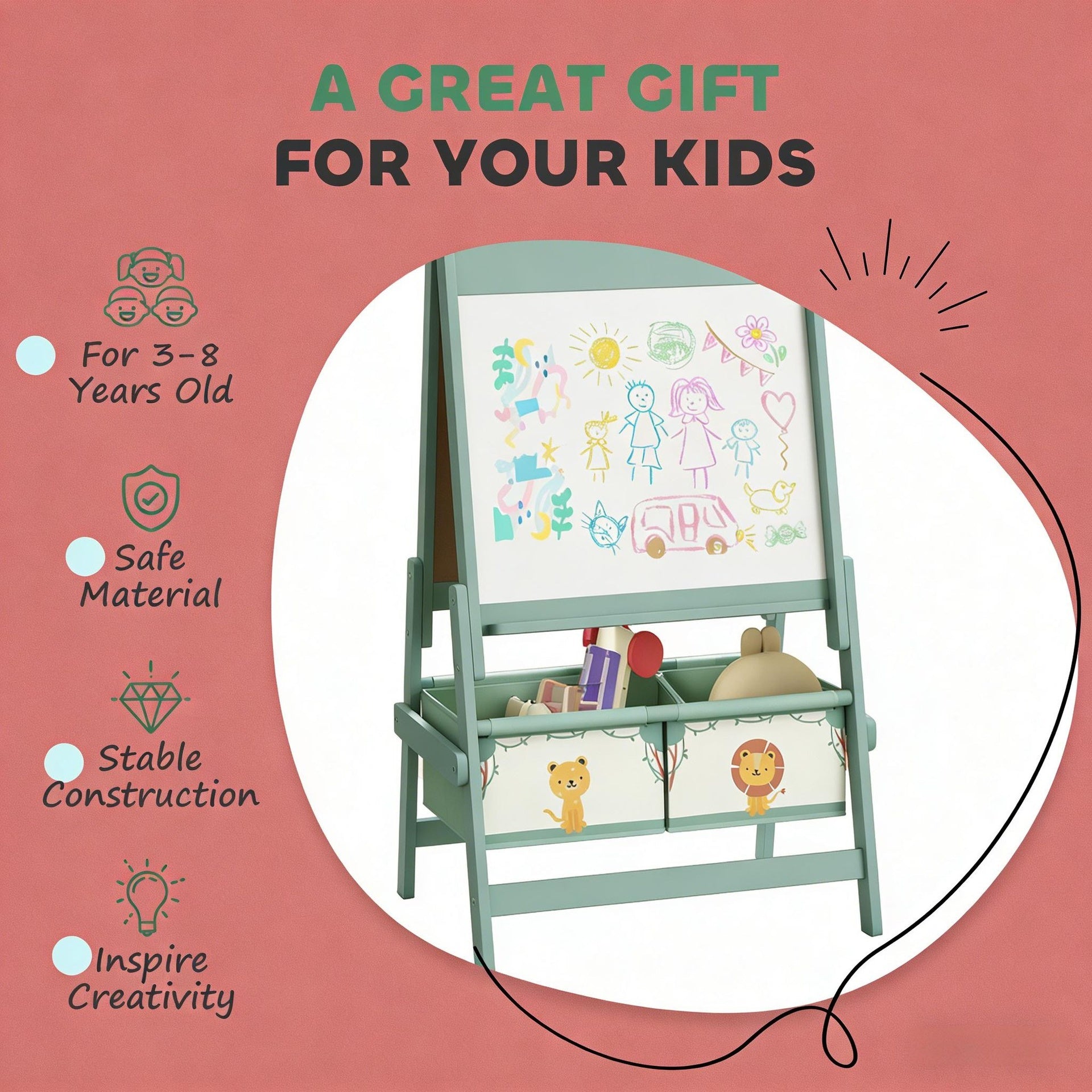 Kids Art Easel with Storage Baskets,Kids Easel