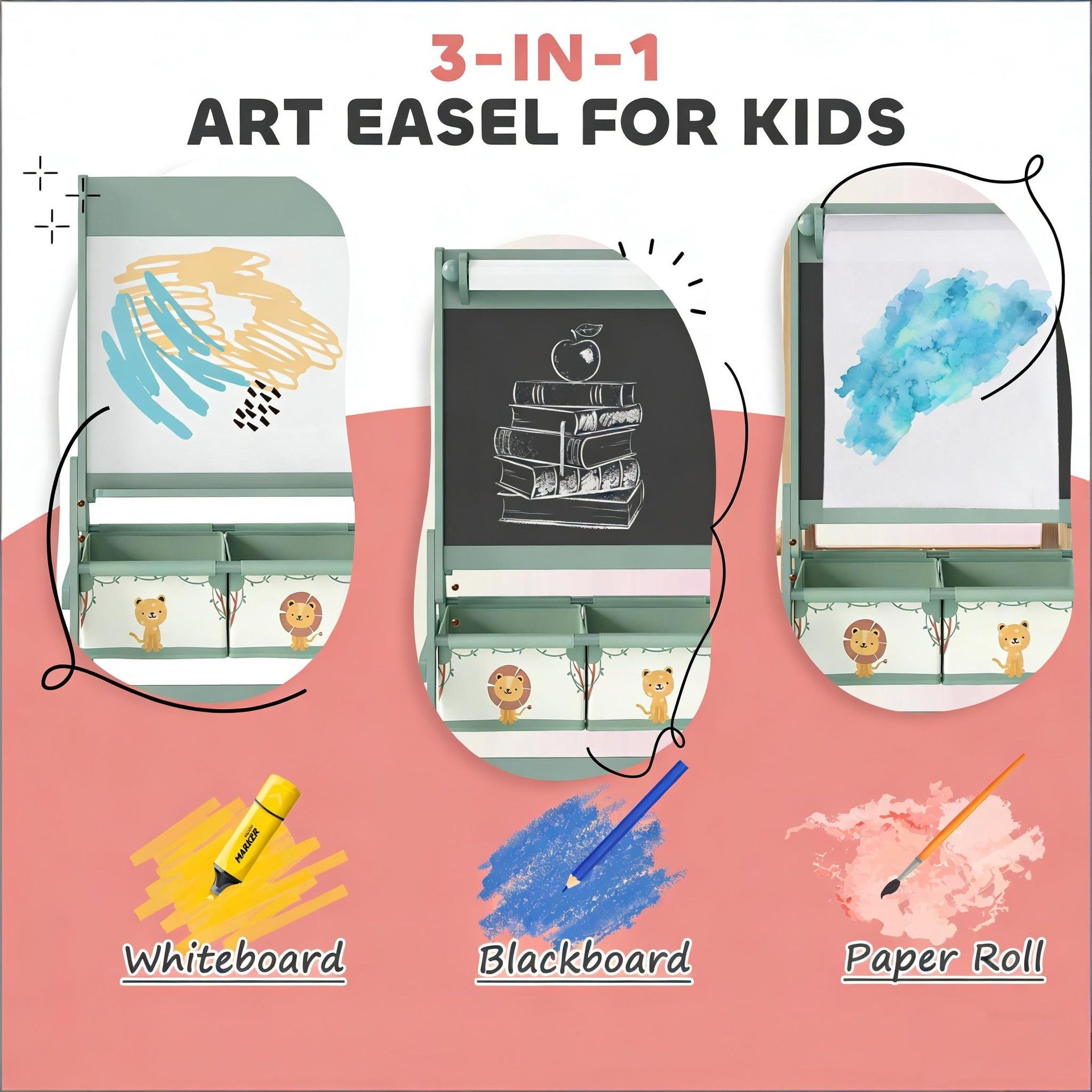 Kids Art Easel with Storage Baskets,Kids Easel