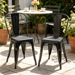 Set of 2 High Gloss Black Industrial Metal Dining Chairs 18 Inch Seat Height Stackable Indoor Outdoor, Lightweight Easy-Clean Surface, Easy Assembly, Durable Modern Design, For Kitchen Cafe Bar