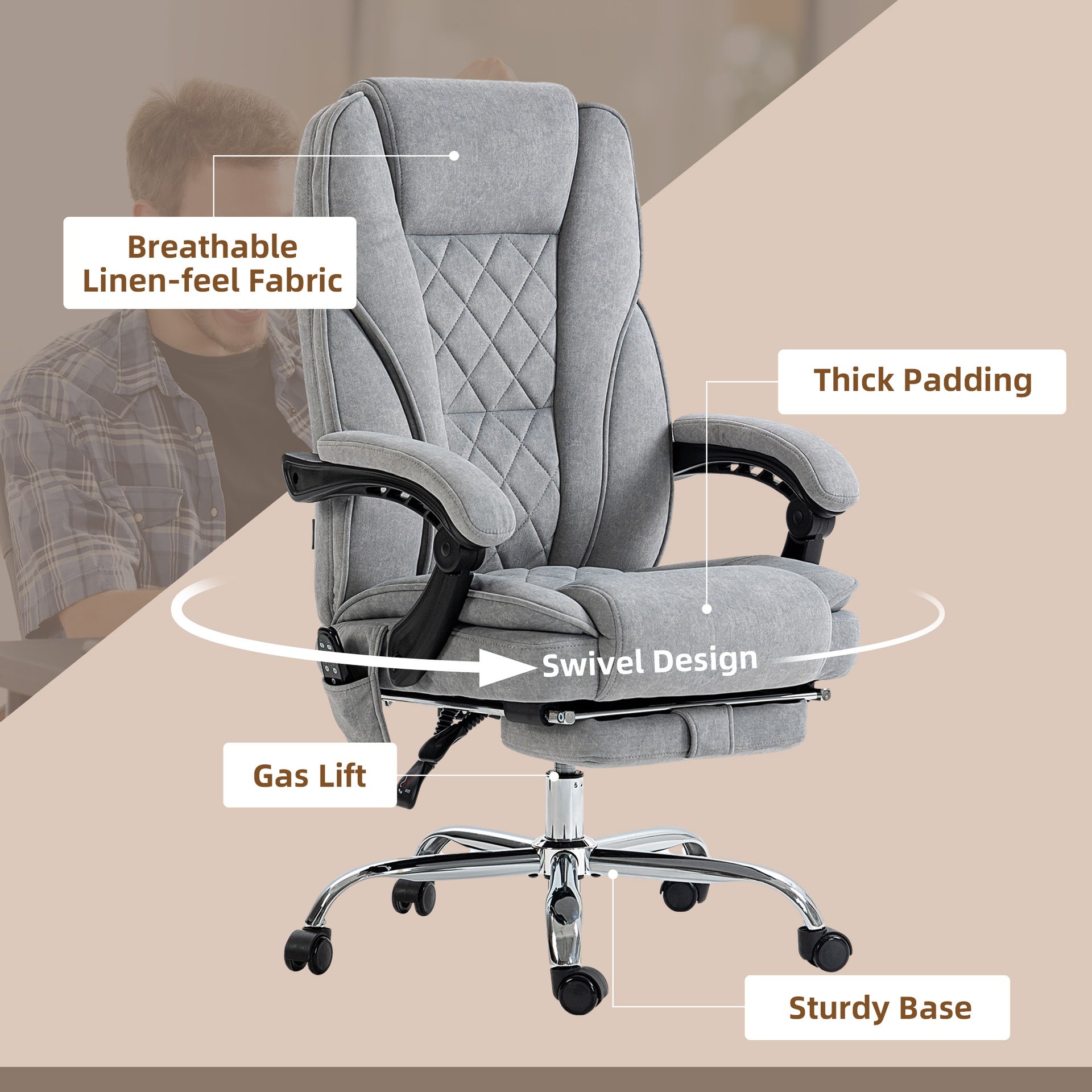 Vinsetto Massage Office Chair, Heated Reclining Computer Chair with Adjustable Height and Footrest