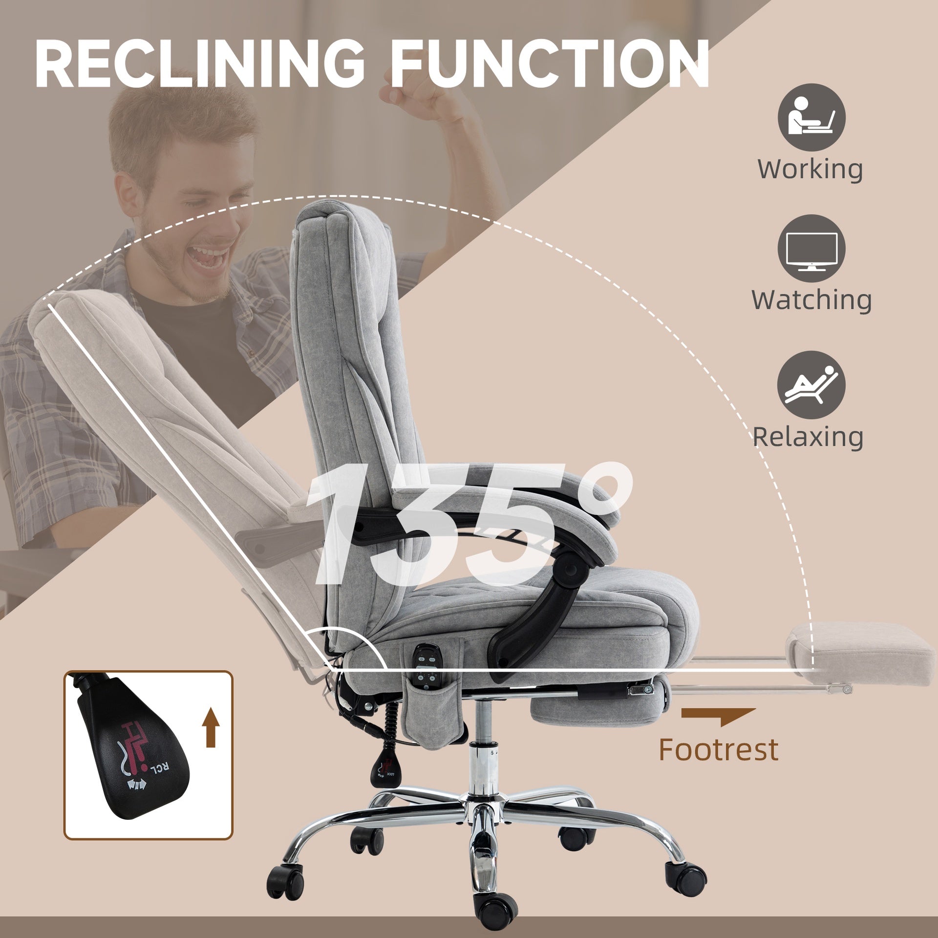 Vinsetto Massage Office Chair, Heated Reclining Computer Chair with Adjustable Height and Footrest