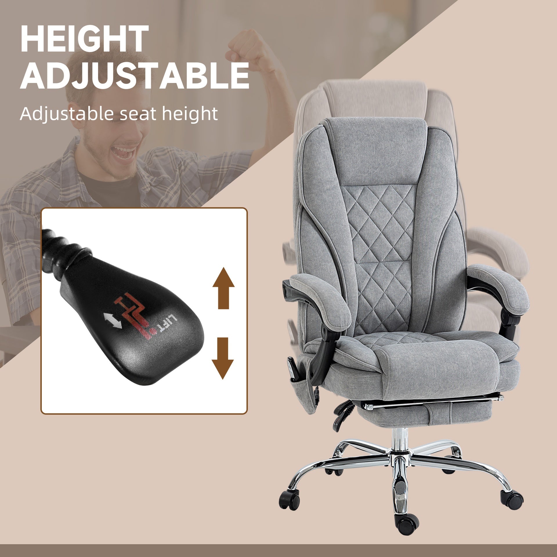 Vinsetto Massage Office Chair, Heated Reclining Computer Chair with Adjustable Height and Footrest