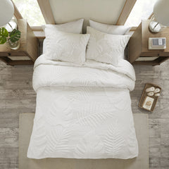 Full/Queen 3 Piece Tufted Cotton Chenille Palm Duvet Cover Set