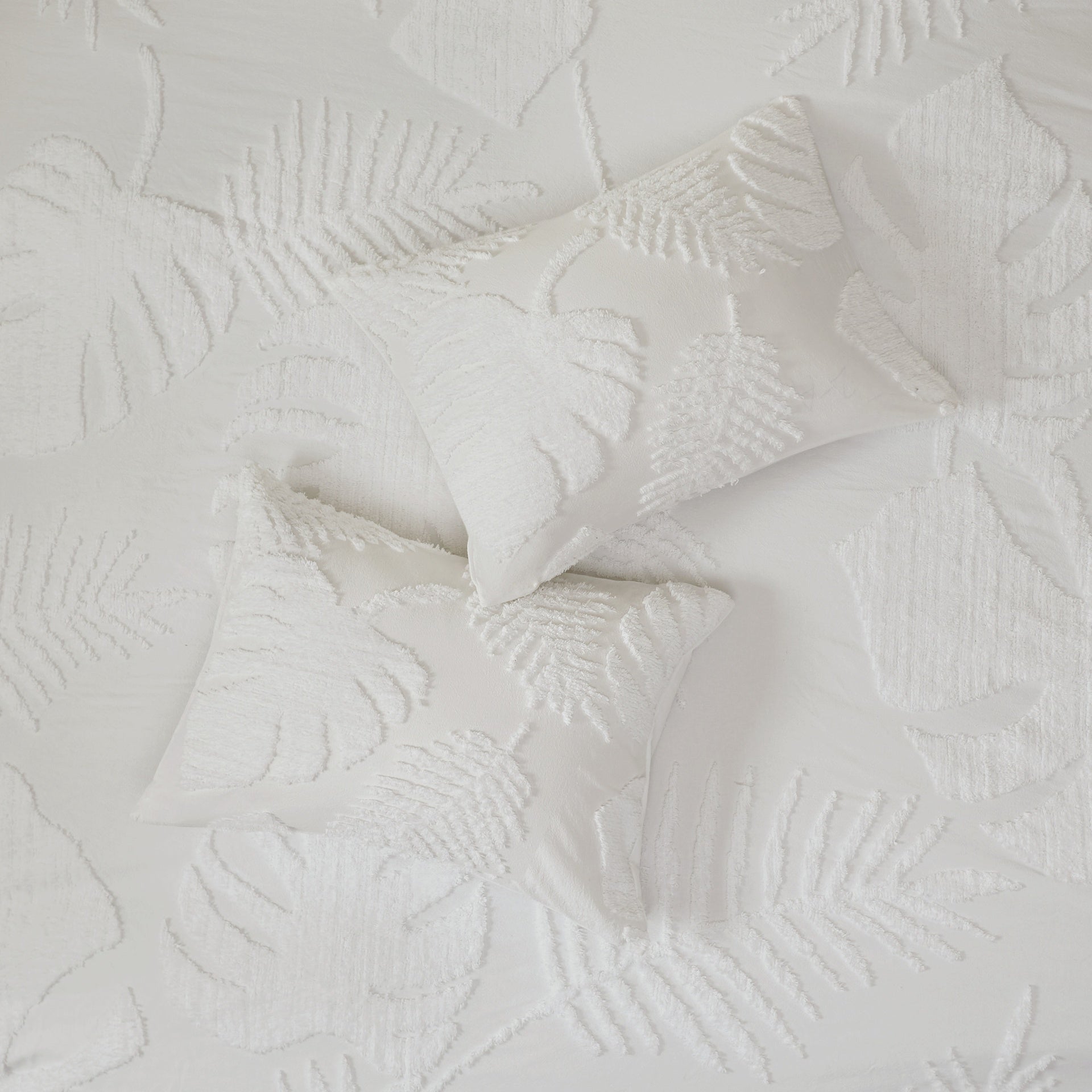 Full/Queen 3 Piece Tufted Cotton Chenille Palm Duvet Cover Set