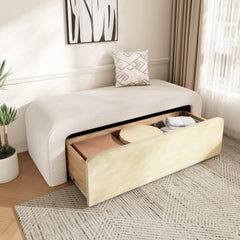 Upholstered Ottoman With Drawer, White