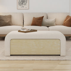 Upholstered Ottoman With Drawer, White