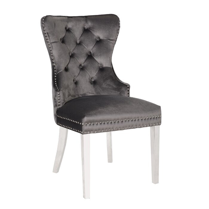 Erica 2PC stainless steel Legs chairs made with Tufted Upholstered Velvet Fabric Dark Gray