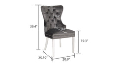 Erica 2PC stainless steel Legs chairs made with Tufted Upholstered Velvet Fabric Dark Gray