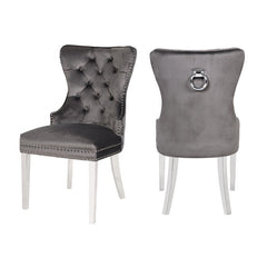 Erica 2PC stainless steel Legs chairs made with Tufted Upholstered Velvet Fabric Dark Gray