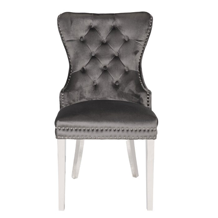 Erica 2PC stainless steel Legs chairs made with Tufted Upholstered Velvet Fabric Dark Gray