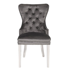 Erica 2PC stainless steel Legs chairs made with Tufted Upholstered Velvet Fabric Dark Gray