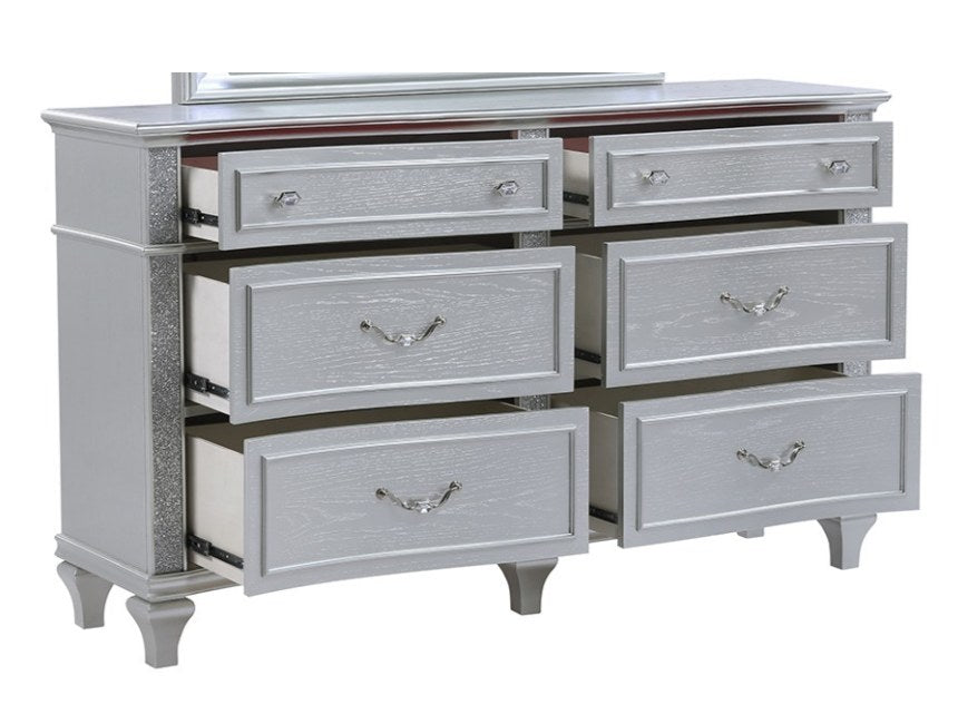 Mystic Contemporary Style Upholstered LED headboard Queen 5PC Bedroom Set made with Wood in Silver