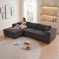 Modular Sectional Sofa, Cloud Sectional Couch with Deep Seat, Modern Modular L-Shape Sofa with Chaise,Upholstered Boneless Couches for Living Room (Corduroy, GREY)
