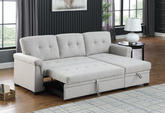 Lucca 84" Light Gray Linen Reversible Sleeper Sectional Sofa with Storage Chaise