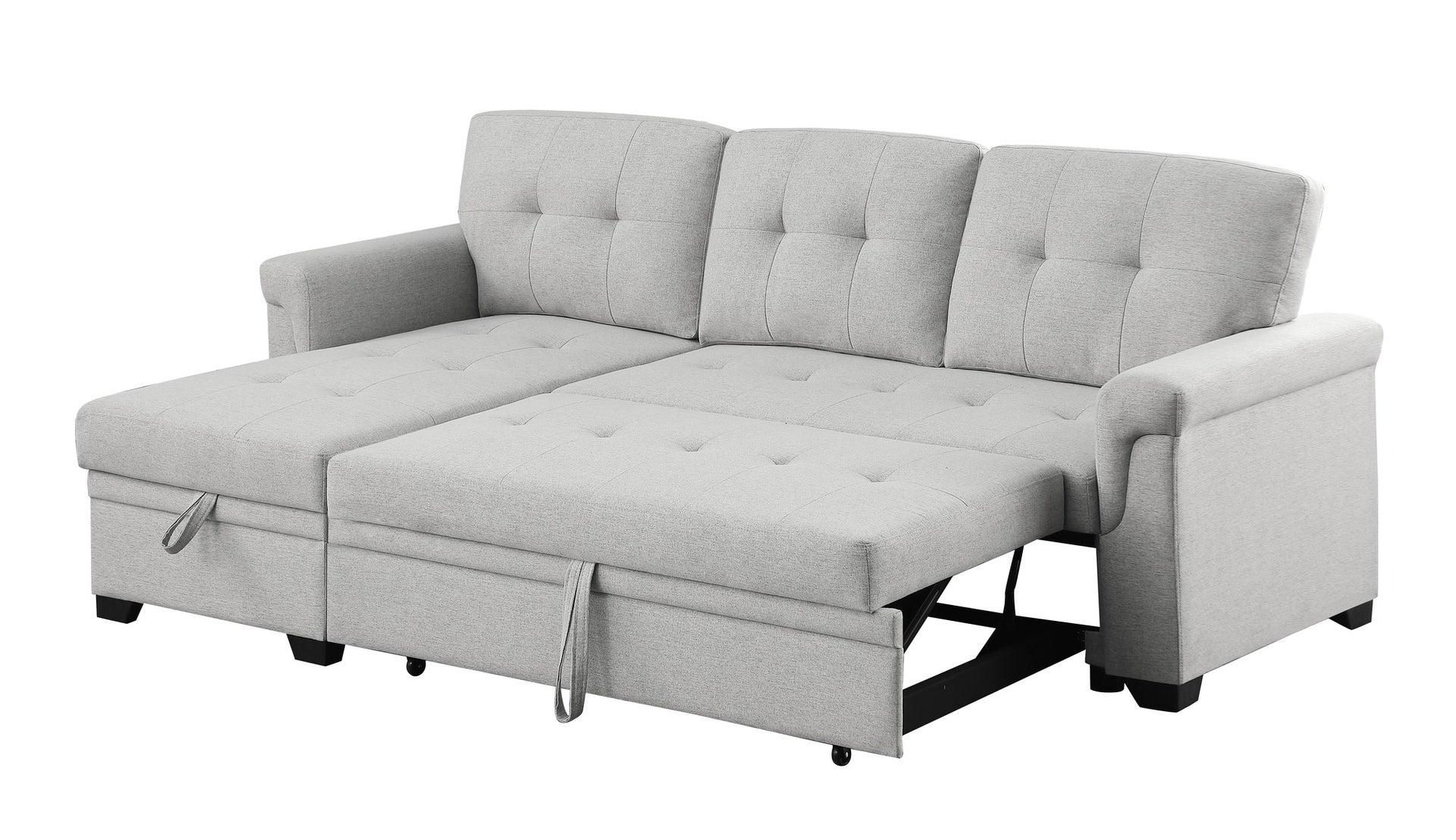 Sierra 84" Light Gray Linen Reversible Sleeper Sectional Sofa with Storage Chaise