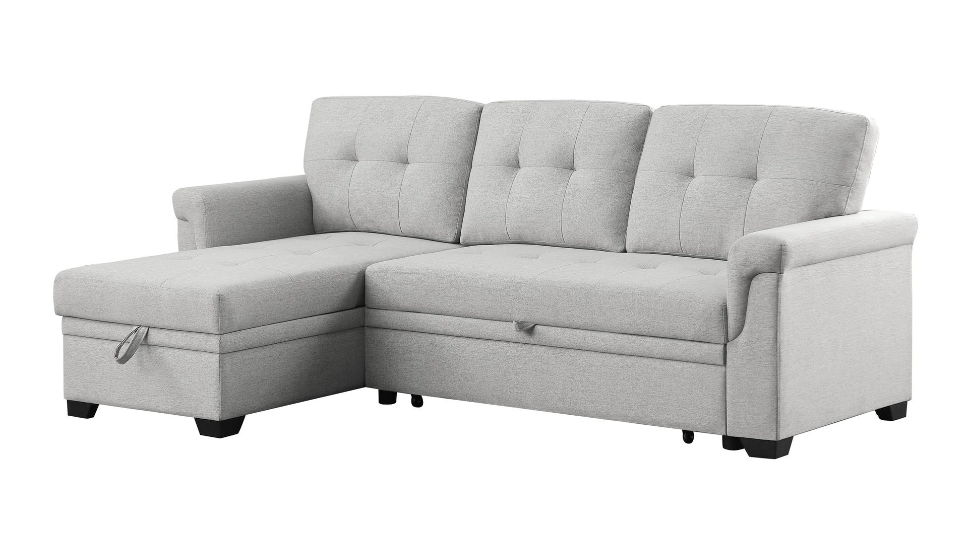 Destiny 84" Light Gray Linen Reversible Sleeper Sectional Sofa with Storage Chaise
