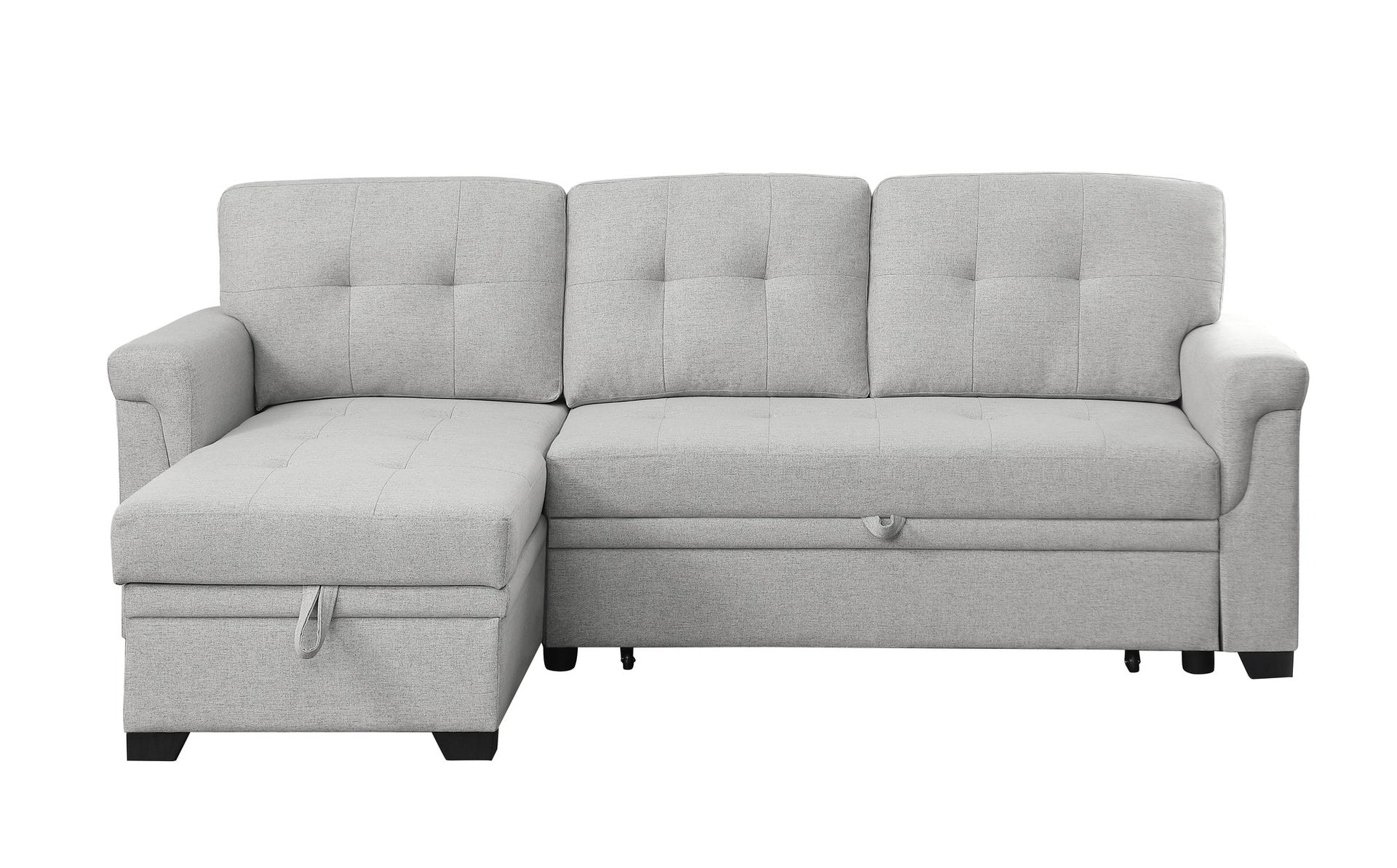 Hunter 84" Light Gray Linen Reversible Sleeper Sectional Sofa with Storage Chaise