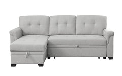 Hunter 84" Light Gray Linen Reversible Sleeper Sectional Sofa with Storage Chaise