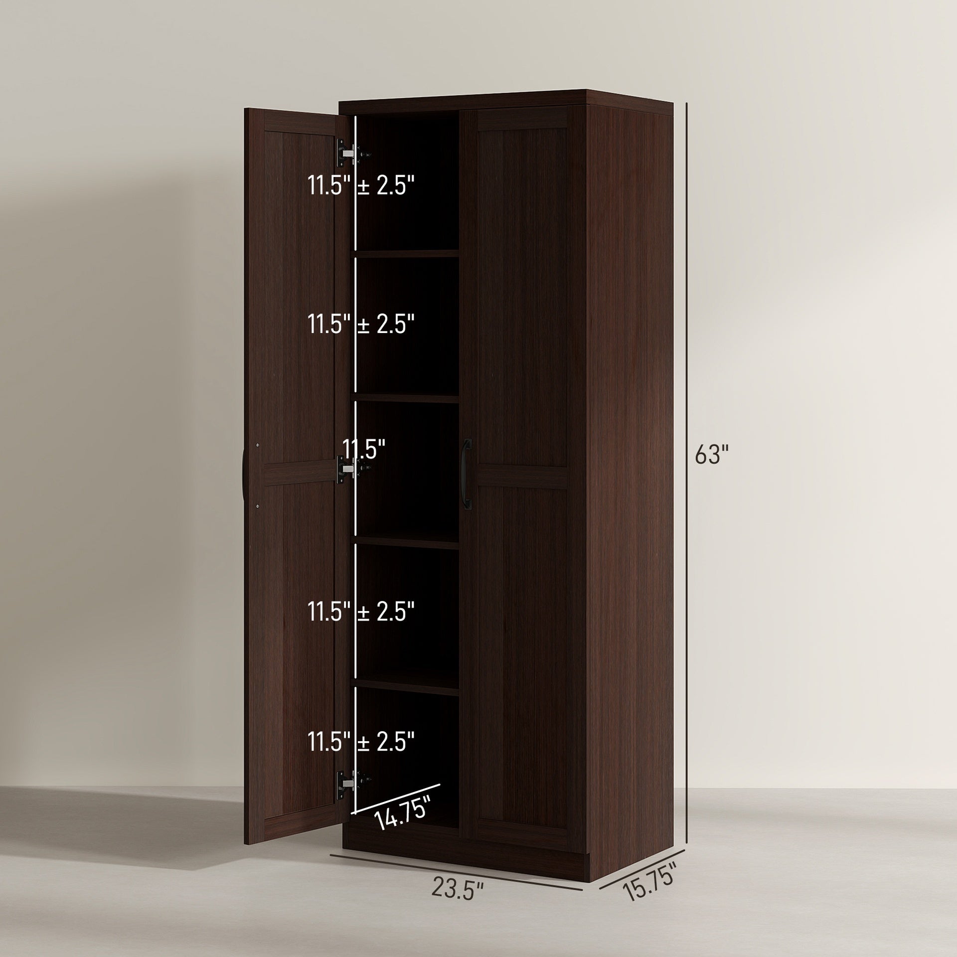 HOMCOM 63" 2-Door Kitchen Pantry, Freestanding Cabinet with 2 Adjustable Shelves for Dining Room, Cinnamon Cherry Wood Grain