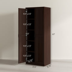 HOMCOM 63" 2-Door Kitchen Pantry, Freestanding Cabinet with 2 Adjustable Shelves for Dining Room, Cinnamon Cherry Wood Grain