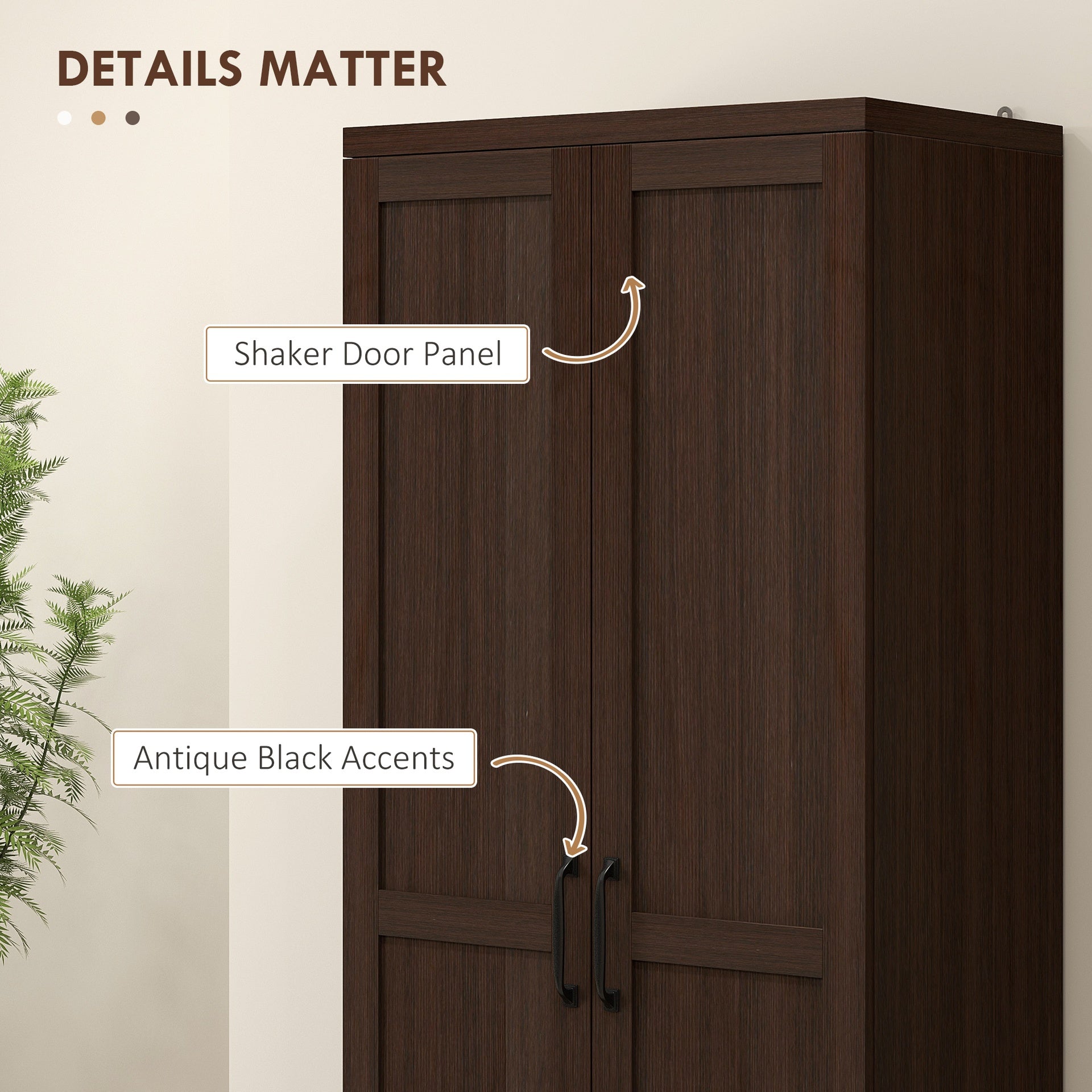 HOMCOM 63" 2-Door Kitchen Pantry, Freestanding Cabinet with 2 Adjustable Shelves for Dining Room, Cinnamon Cherry Wood Grain