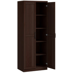 HOMCOM 63" 2-Door Kitchen Pantry, Freestanding Cabinet with 2 Adjustable Shelves for Dining Room, Cinnamon Cherry Wood Grain