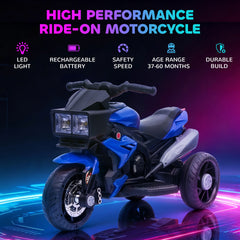 Aosom 6V Kids Motorcycle Toddler Ride-on Toy, High-Traction Battery-Operated Mini Electric Motorbike with Forward/Reverse Switch, Music, Headlights, Horn, Blue