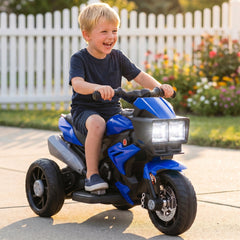 Aosom 6V Kids Motorcycle Toddler Ride-on Toy, High-Traction Battery-Operated Mini Electric Motorbike with Forward/Reverse Switch, Music, Headlights, Horn, Blue