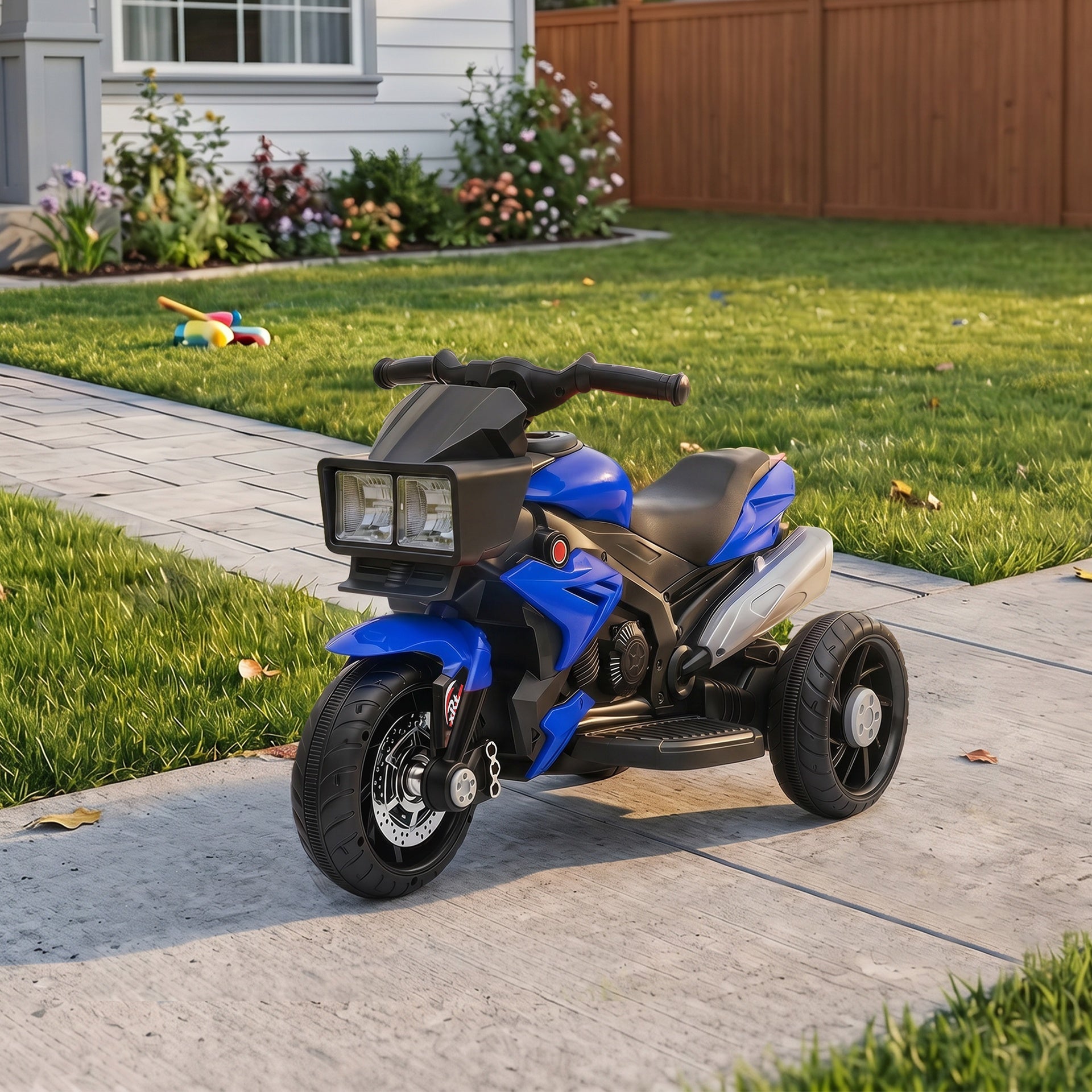 Aosom 6V Kids Motorcycle Toddler Ride-on Toy, High-Traction Battery-Operated Mini Electric Motorbike with Forward/Reverse Switch, Music, Headlights, Horn, Blue