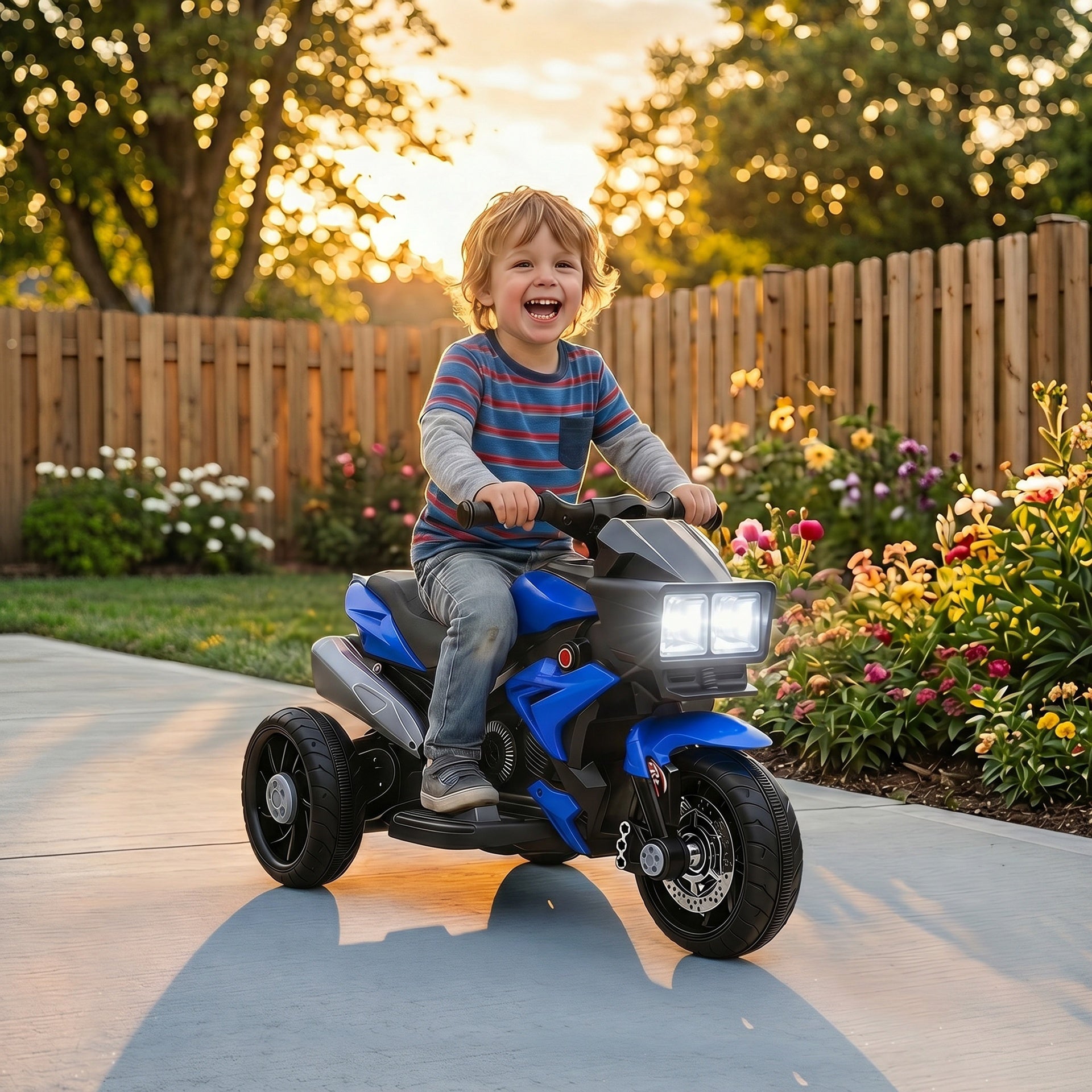 Aosom 6V Kids Motorcycle Toddler Ride-on Toy, High-Traction Battery-Operated Mini Electric Motorbike with Forward/Reverse Switch, Music, Headlights, Horn, Blue