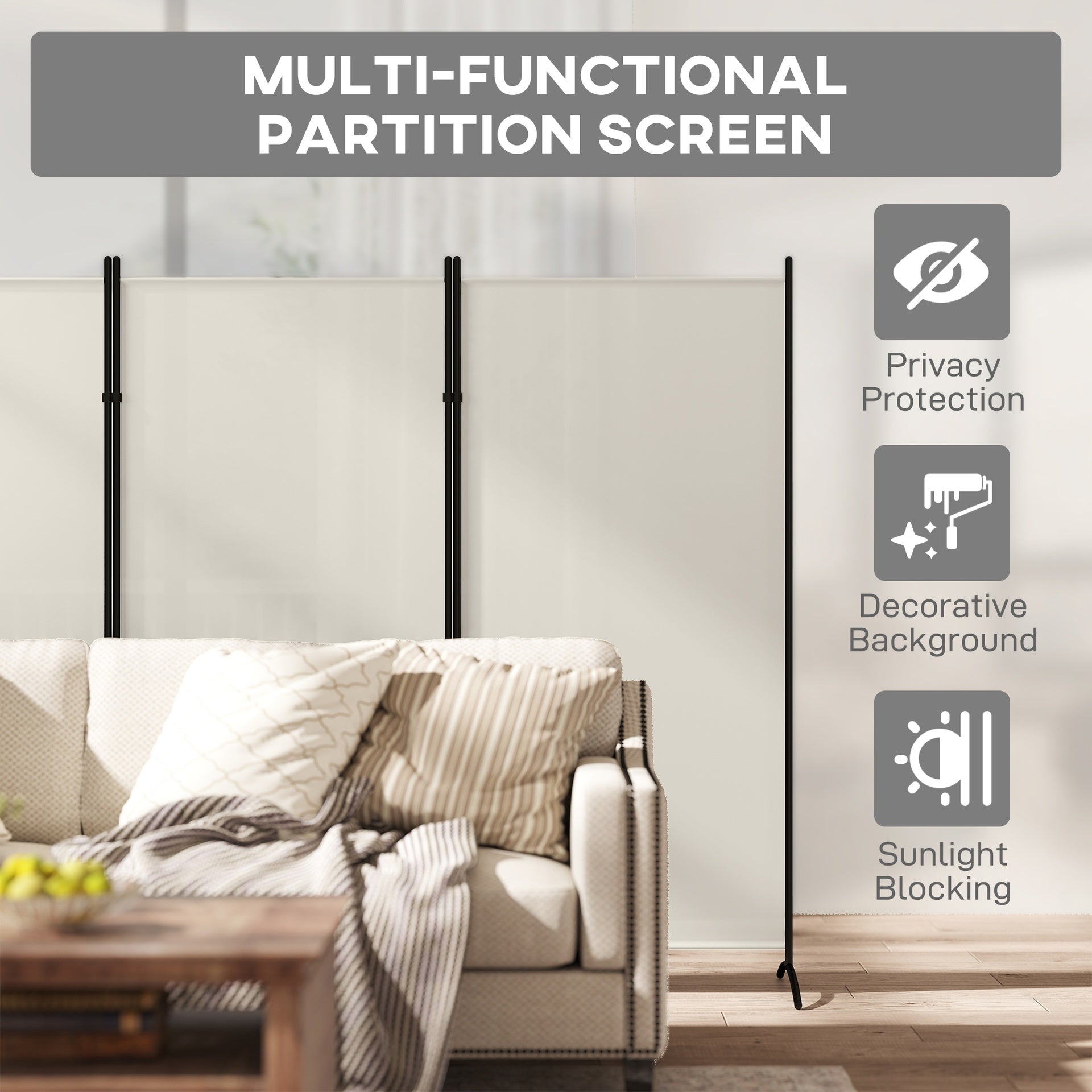 HOMCOM 6' 3 Panel Room Divider, Indoor Privacy Screen for Home, Light Gray