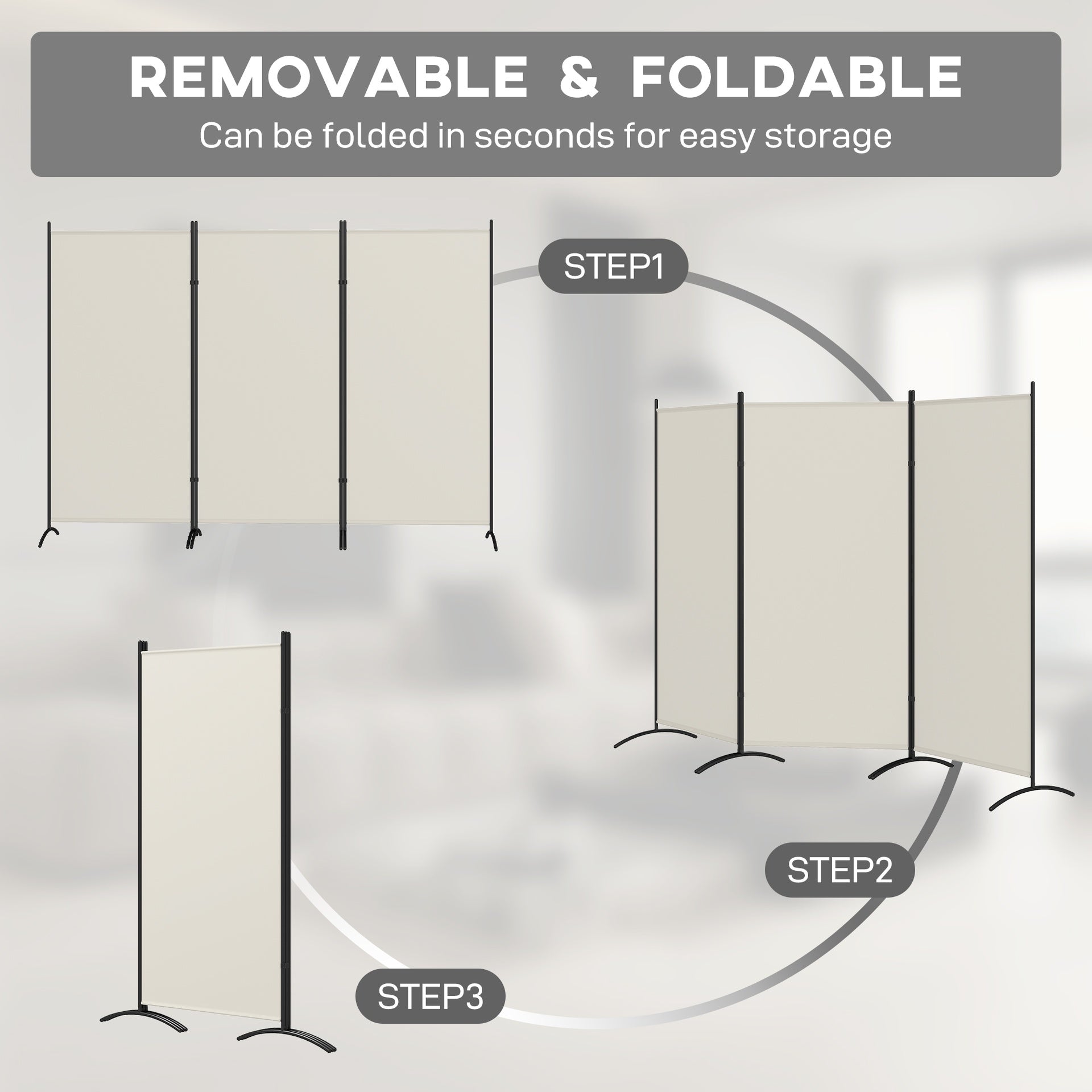 HOMCOM 6' 3 Panel Room Divider, Indoor Privacy Screen for Home, Light Gray
