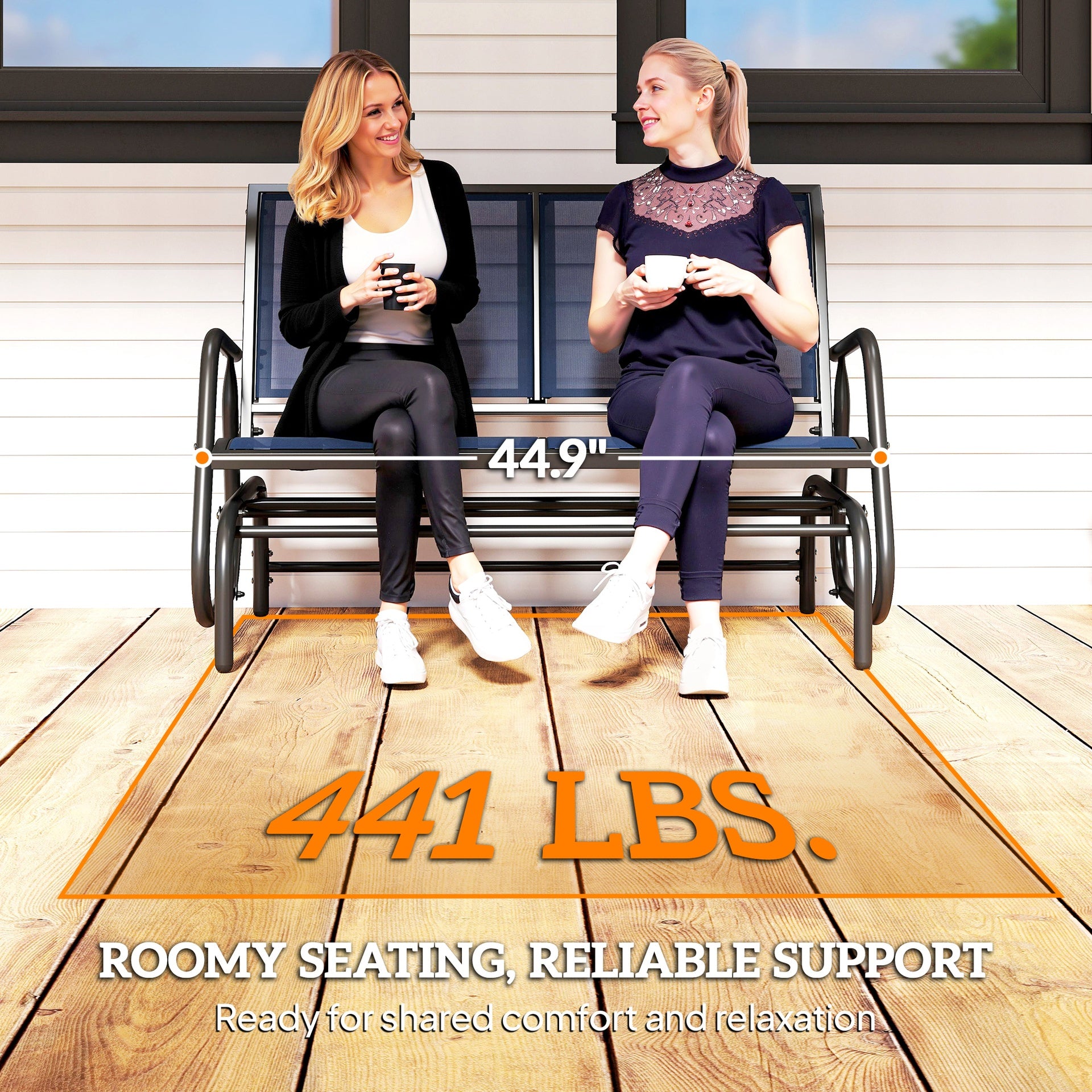 Outsunny 2-Person Outdoor Glider Bench, Patio Double Swing Rocking Chair Loveseat with 
 Steel Frame, Dark Blue