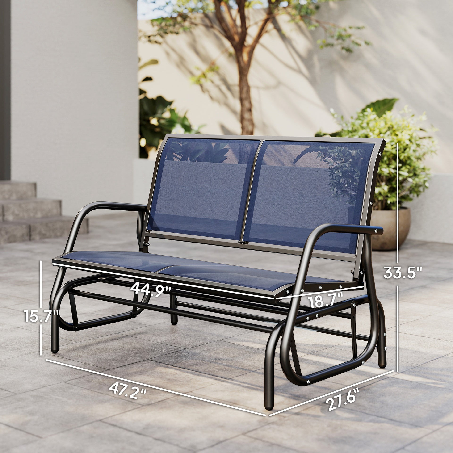 Outsunny 2-Person Outdoor Glider Bench, Patio Double Swing Rocking Chair Loveseat with 
 Steel Frame, Dark Blue