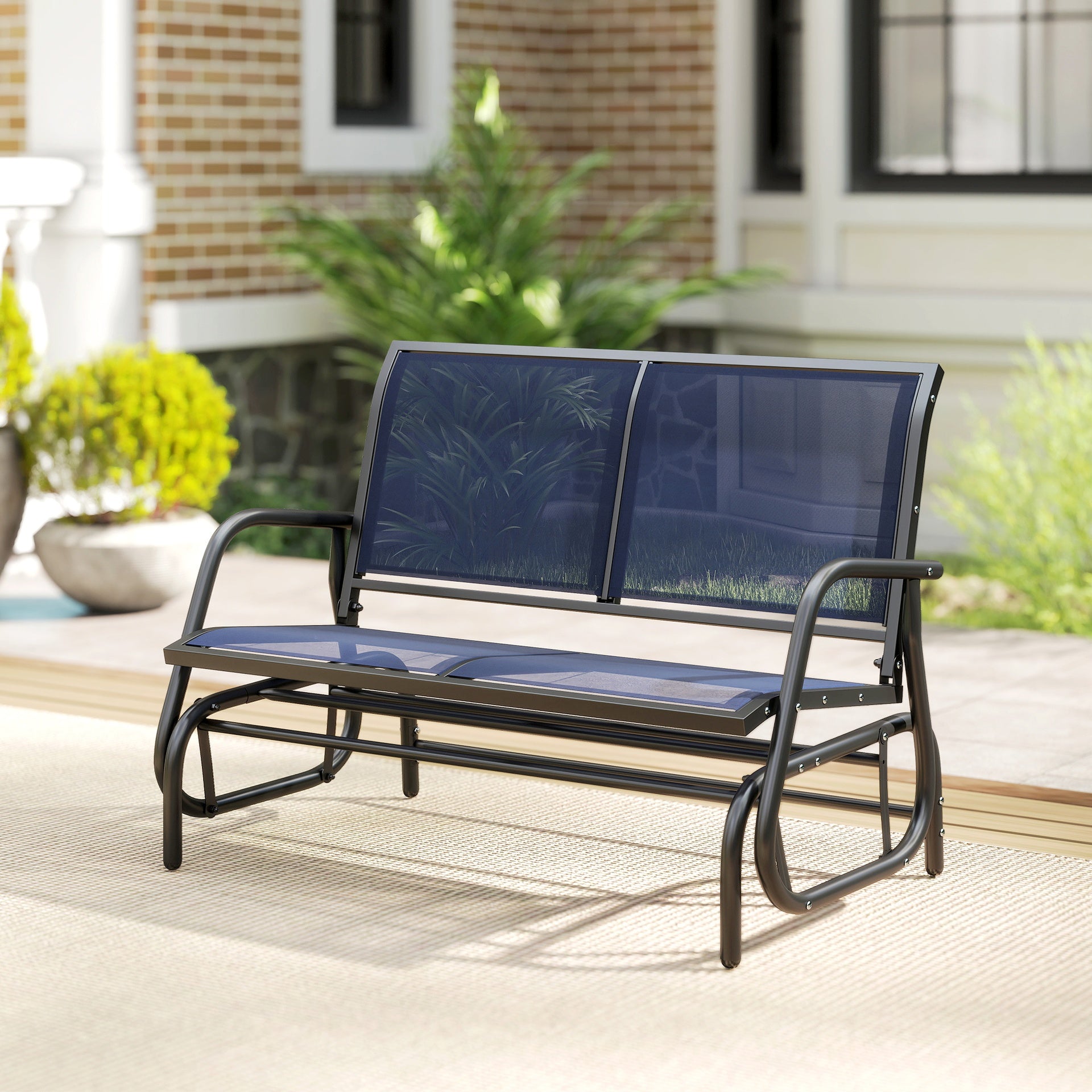 Outsunny 2-Person Outdoor Glider Bench, Patio Double Swing Rocking Chair Loveseat with 
 Steel Frame, Dark Blue