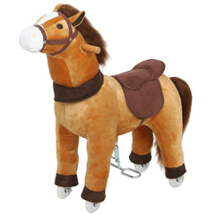 Qaba Ride on Horse, Plush Riding Pony for Ages 3-5, Walking Horse Animal with Wheels for Active Play, Dark Brown