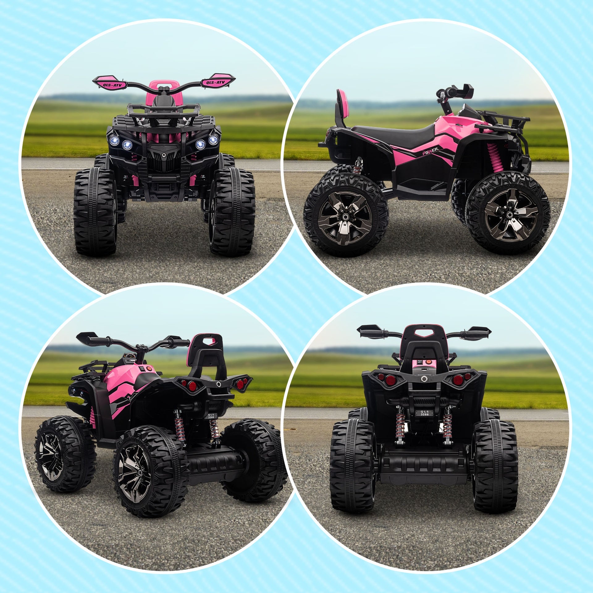 Aosom 12V 4 Wheeler Kids ATV with Music, Headlights for 37-60 Months Boys and Girls, Pink