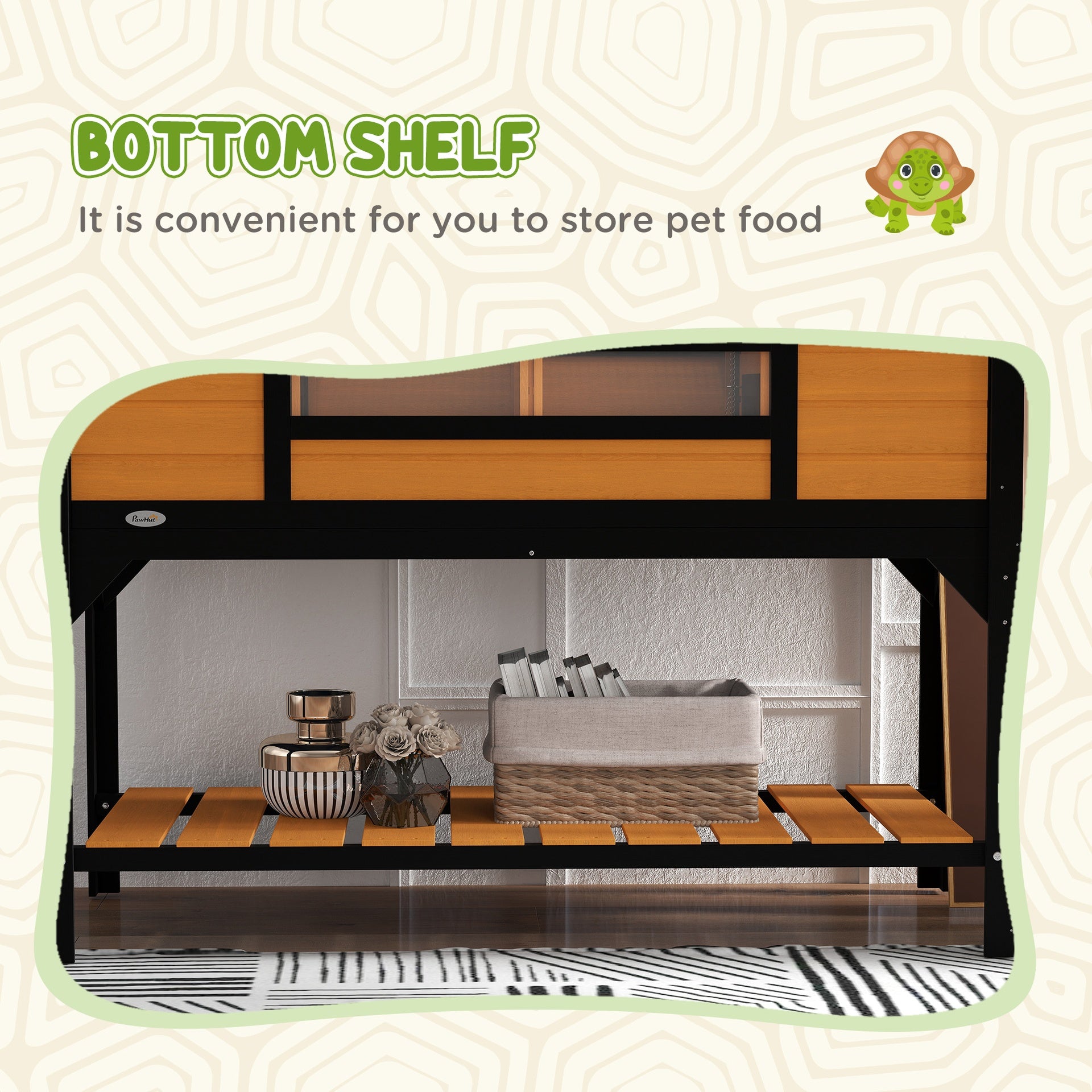 PawHut Tortoise Enclosure Tortoise House with Adjustable Lamp Holder Storage Shelf, Dual Main Houses, Openable Lid, Yellow