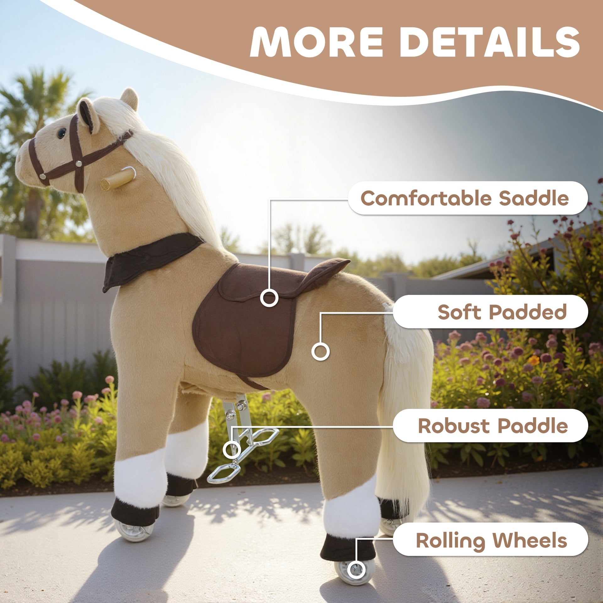 Qaba Ride on Horse, Plush Riding Pony for Ages 3-5, Walking Horse Animal with Wheels for Active Play, Brown