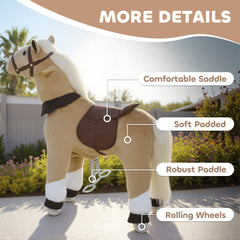 Qaba Ride on Horse, Plush Riding Pony for Ages 3-5, Walking Horse Animal with Wheels for Active Play, Brown