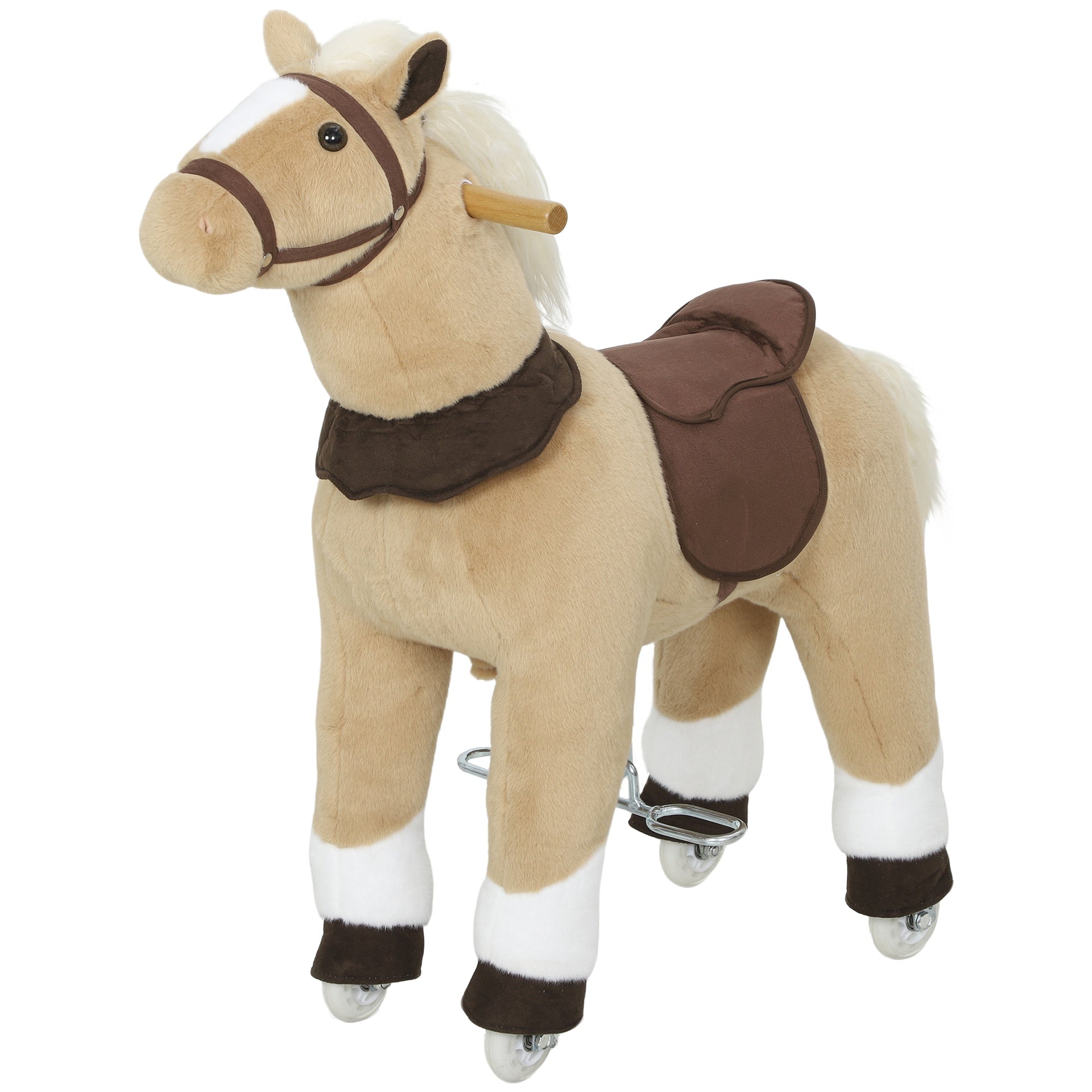Qaba Ride on Horse, Plush Riding Pony for Ages 3-5, Walking Horse Animal with Wheels for Active Play, Brown