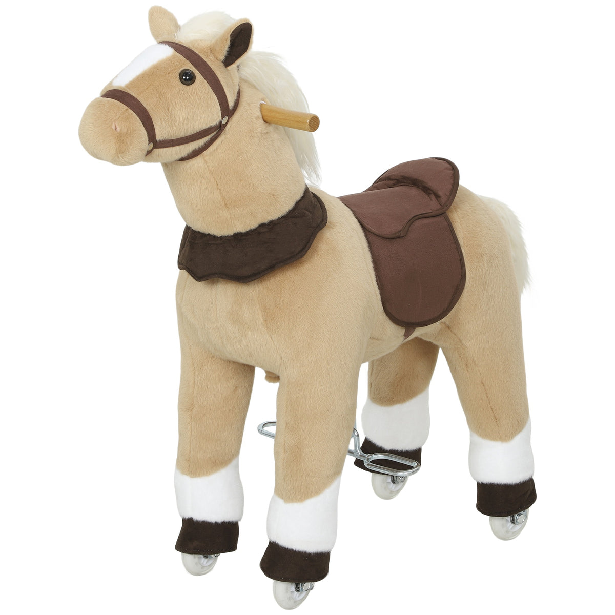 Qaba Ride on Horse, Plush Riding Pony for Ages 3-5, Walking Horse Animal with Wheels for Active Play, Brown