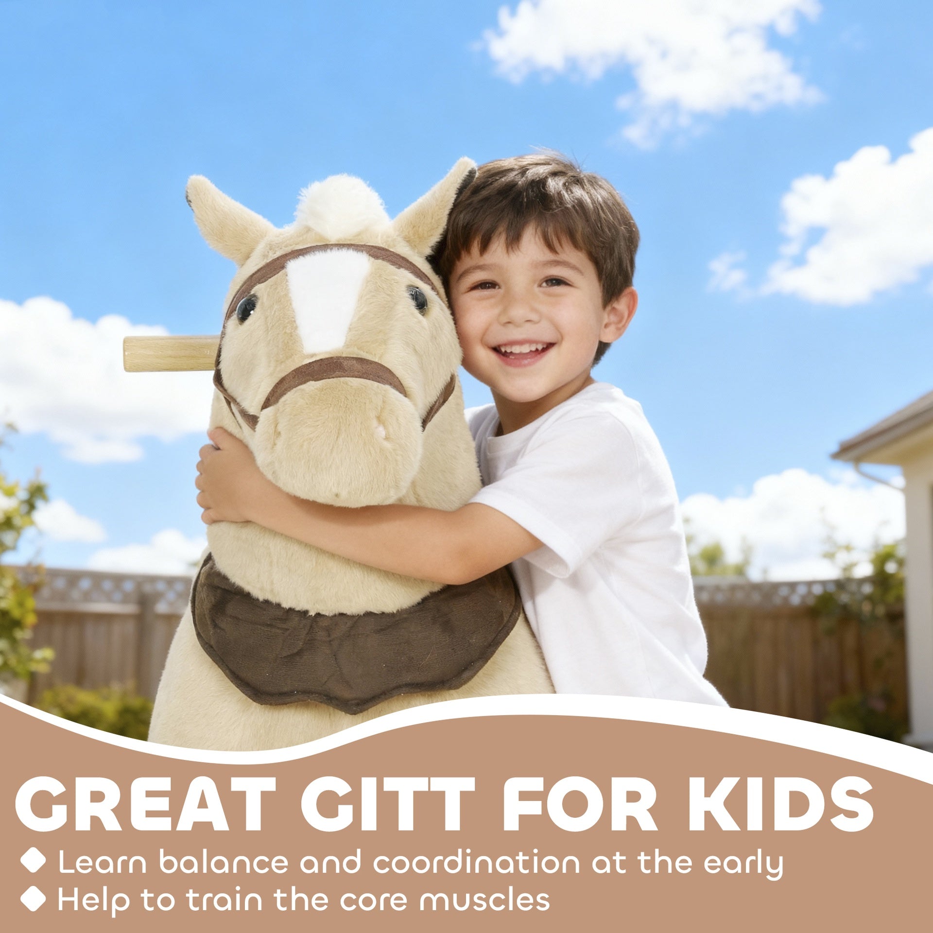 Qaba Ride on Horse, Plush Riding Pony for Ages 3-5, Walking Horse Animal with Wheels for Active Play, Brown
